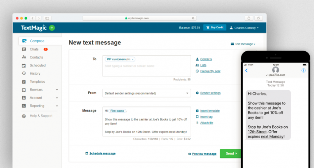 Text Magic. Plataforma web para el envío de SMS masivos.