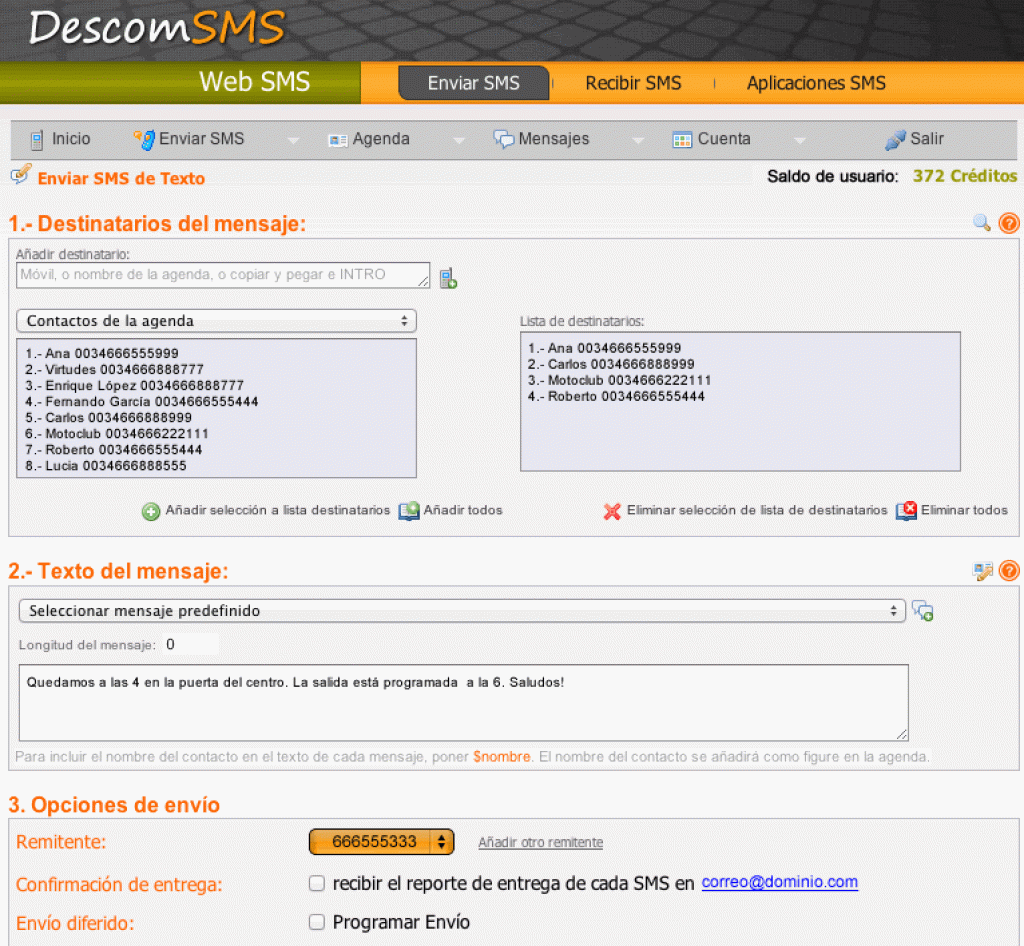 DescomSMS. Plataforma web para el envío de SMS masivos.