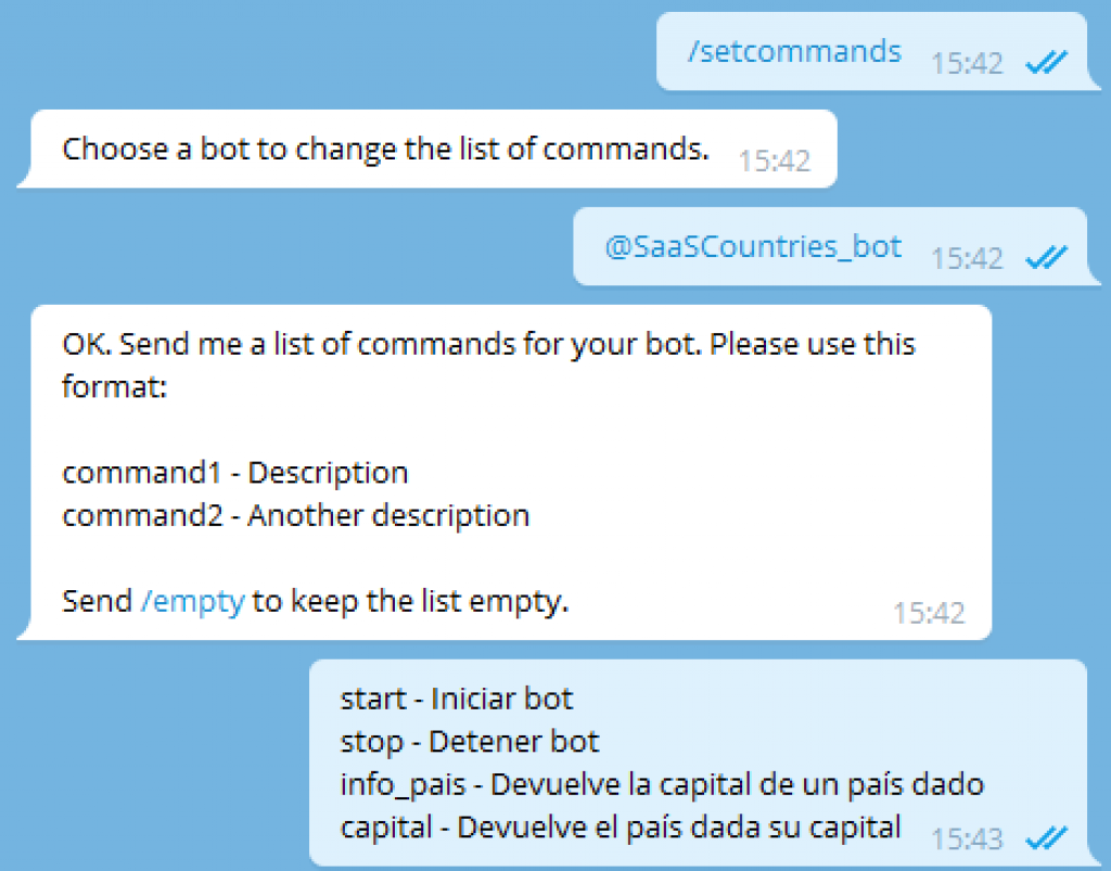 Creación de bot para Telegram. BotFather paso 3