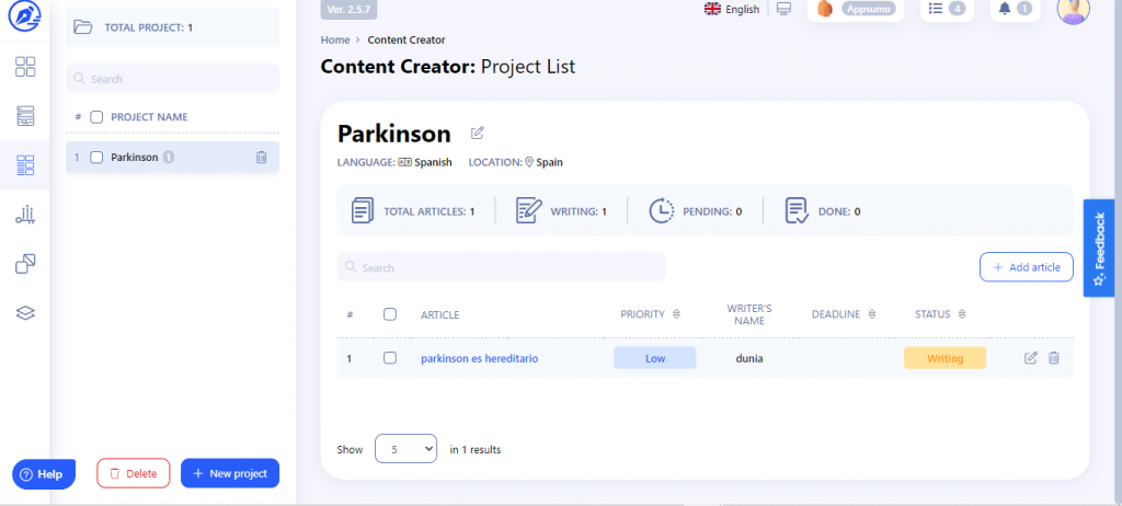 inside project Reseña y demo de WriterZen, herramienta SEO para la creación de contenido