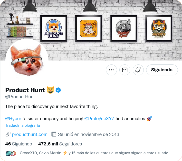 imagen del perfil de twitter de Product Hunt