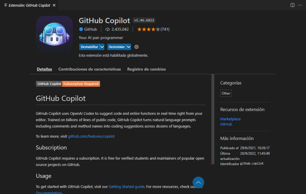 Paso 4. Copilot Instalado Cómo empezar con Github Copilot: guía básica para desarrolladores
