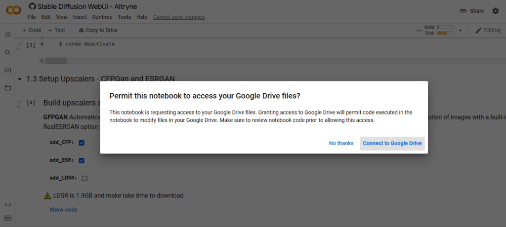 Paso 3.5. Conectando a Google Drive 3 Paso a paso: ejecuta Stable Diffusion gratis en Google Colab