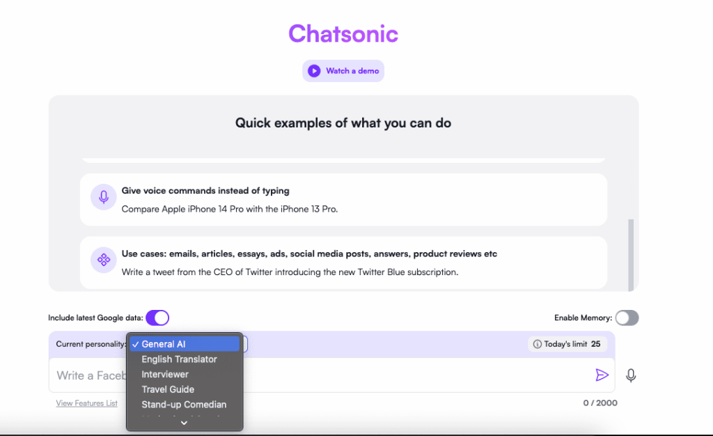 chatsonic interfaz Alternativas a ChatGPT: otras opciones para tener todo el poder de la IA a un toque de teclado
